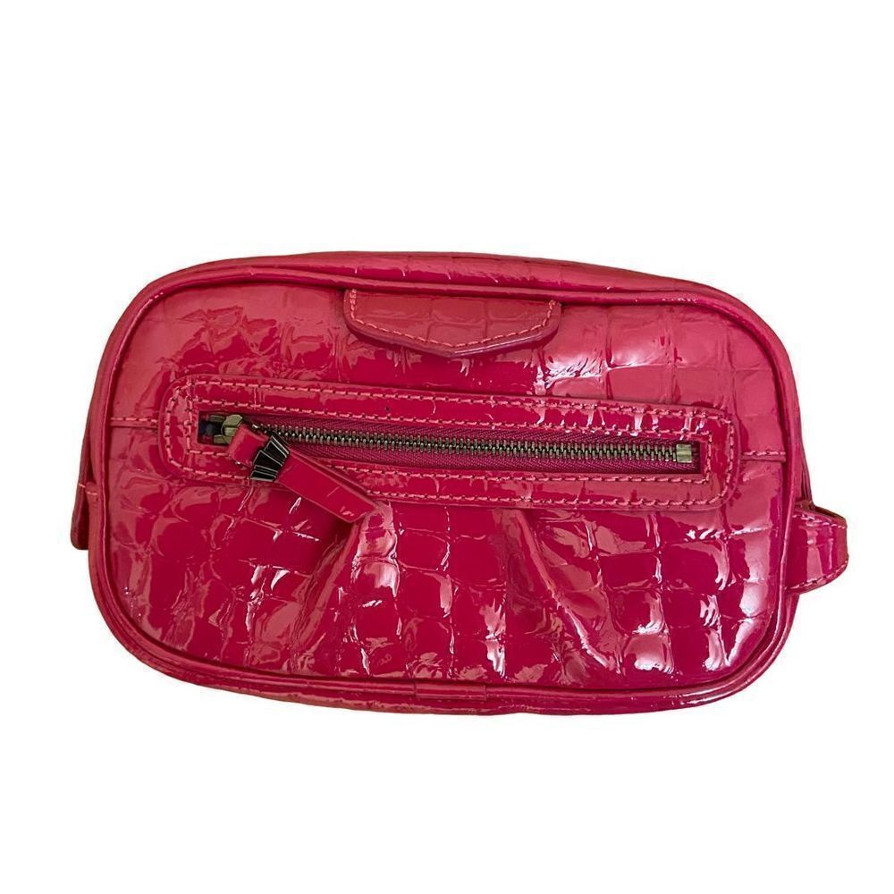 Henri Bendel Faux Alligator Leather Zippered Makeup Bag Hot Pink
